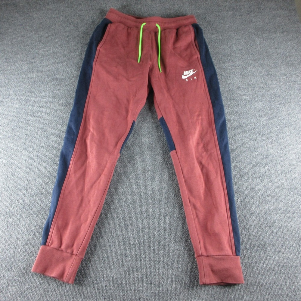 Nike Air Sweatpants Mens Small Red Fleece Elastic Waist Joggers Tapered Pockets